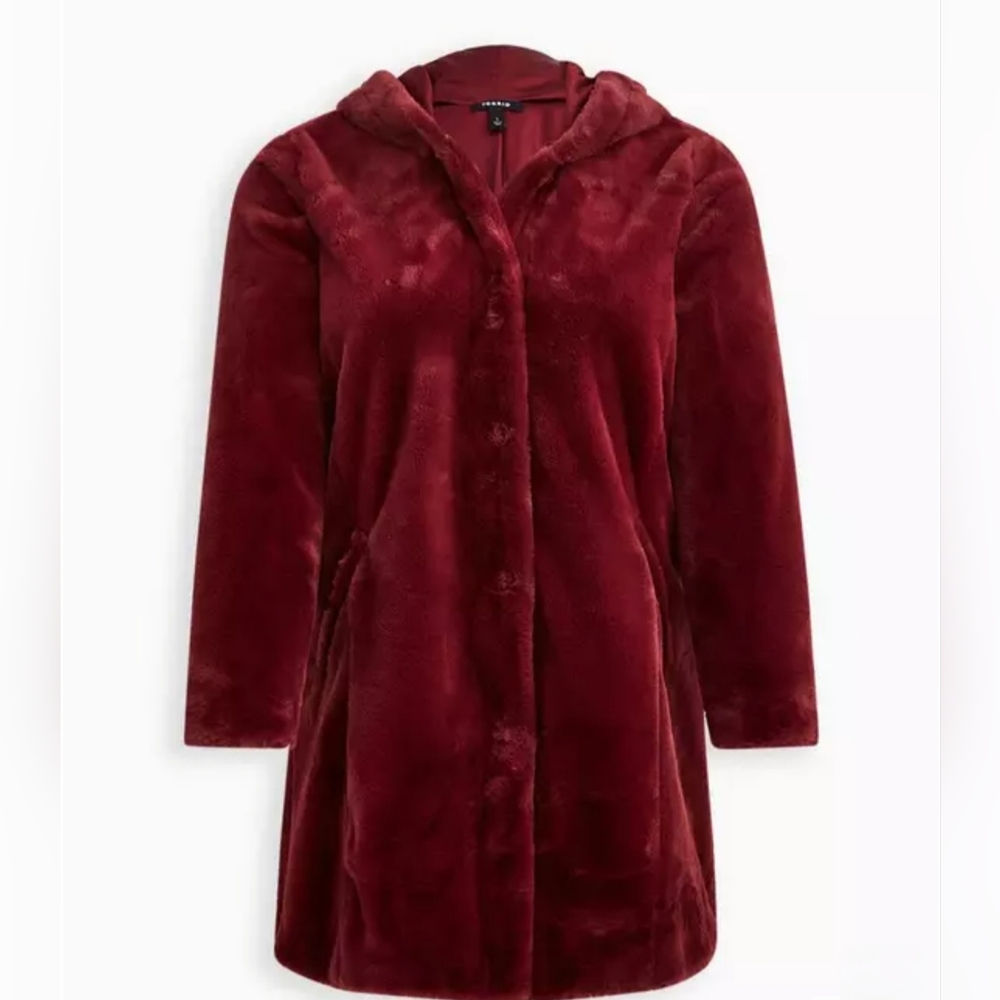 Torrid Size 2 Faux Fur Coat Maroon